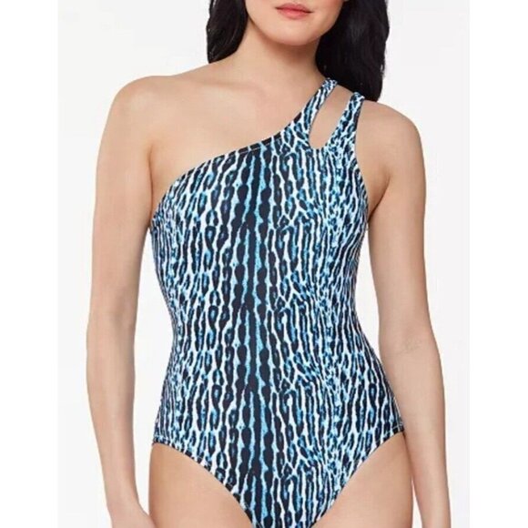 JESSICA Simpson Printed Sassy Safari One-Shoulder One-Piece Swimsuit. Size XL. - Picture 3 of 5